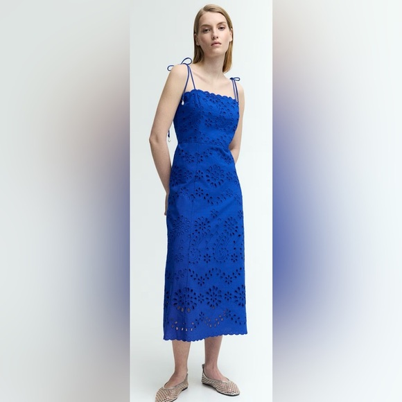 H&M eyelet tie shoulder dress.Size S.Worn only ONCE! Extremely flattering dress! - Picture 1 of 9